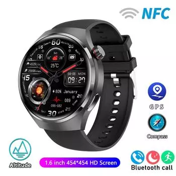 2025 Новые часы Pro GPS NFC Смарт-часы Мужские 360*360 AMOLED Экран Пульс Bluetooth Звонок IP68 Водонепроницаемые Мужские Смарт-часы Silicone belt чёрный
