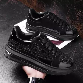 2025 новые четырехсезонные кроссовки для занятий спортом на воздушной подушке с полной ладонью, мужские корейские модели, черные, ретро, повседневные, модные, с ромбовидным узором 39 чёрный