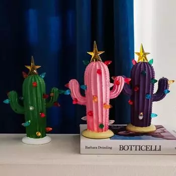 2025 Новые декоративные украшения из смолы кактуса, светодиодный дизайн домашнего освещения, атмосфера, зеленые растения, дизайн рабочего стола во дворе, атмосфера розовый