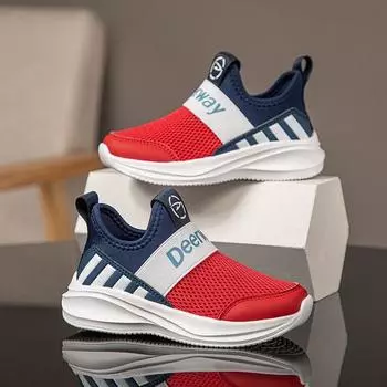 2025 Новые детские кроссовки Slip-On — легкие кроссовки из дышащей сетки для малышей и подростков, спортивная повседневная обувь 33 синий