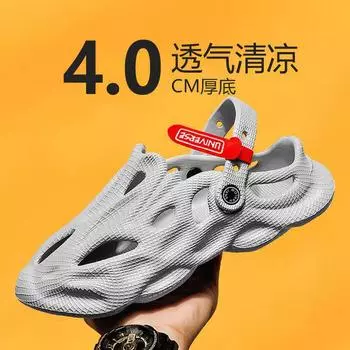 2025 новые дырочные туфли летняя одежда пляжная сумка крутые тапочки мужские EVA легкие импортные садовые мужские туфли 39 чёрный