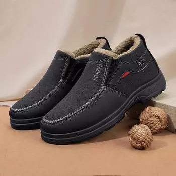 2025 новые хлопковые туфли мужские зимние с одной педалью, утолщенные, теплые, тканевые туфли, нескользящая мягкая подошва, для пожилых мужчин 39
