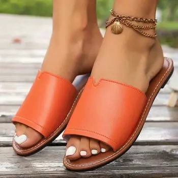 2025 новые классные тапочки на плоской подошве женские летние повседневные односложные тапочки пляжные тапочки большого размера 36 жёлтый