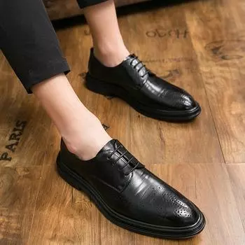 2025 новые кожаные туфли мужские деловые повседневные туфли мужские цветочные трендовые красивые кожаные туфли Brock 38 чёрный