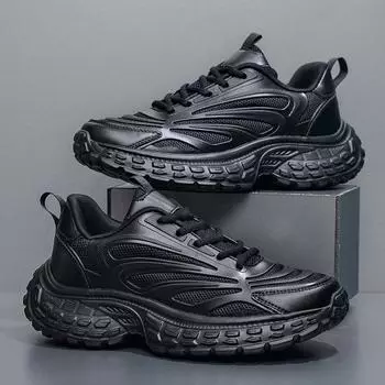 2025 новые кроссовки большого размера на платформе, модные мужские туфли для папы, дышащая мужская обувь на все времена года 39 чёрный
