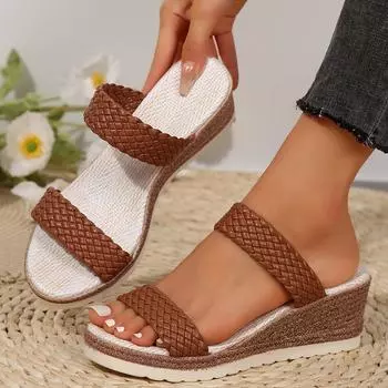 2025 новые летние босоножки на танкетке из импортной продукции, женская обувь, большие размеры, модные повседневные босоножки на танкетке и платформе 36 чёрный