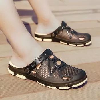 2025 новые летние европейские и американские туфли-лодочки мужские, желеобразные, подходящие по цвету, с отверстиями, пляжная обувь, сандалии, тапочки 38 чёрный