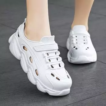 2025 новые летние легкие пляжные сандалии дышащая обувь с отверстиями полые женские туфли импортная торговля повседневная ленивая обувь 34 белый