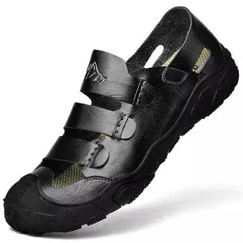 2025 новые летние мужские кожаные сандалии баотоу большого размера, кожаные с мягкой подошвой, пляжные, для вождения, с перфорацией, повседневные, с отверстиями 38