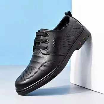 2025 новые летние мужские повседневные классные кожаные туфли мужские дышащие полые сандалии деловые дырчатые туфли 38