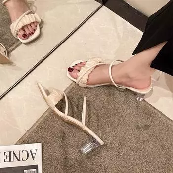 2025 новые летние прозрачные босоножки женские на высоком каблуке толстые каблуки хрустальные высокие каблуки стиль феи слово с классными тапочками 35