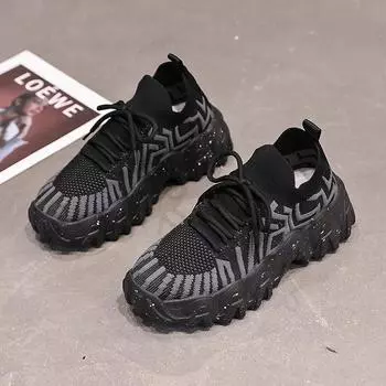 2025 новые летние сетчатые дышащие волнистые кроссовки на толстой подошве со шнуровкой для бега модные туфли для папы 35 розовый