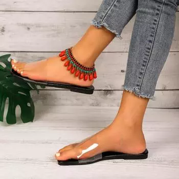 2025 новые летние тапочки большого размера на плоской подошве для отдыха женские сандалии в Риме 35 чёрный