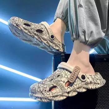 2025 новые летние тапочки-мешки для мужчин, нескользящие сандалии с большой головой, наступающие на дерьмо, ощущение приморского пляжа, дыра, обувь для мужчин 39 хаки