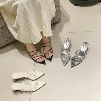 2025 новые летние тапочки с открытым носком в стиле «волшебный ветер» с одним словом, темпераментные тапочки с открытым носком на низком каблуке, сексуальные римские классные тапочки 35 чёрный