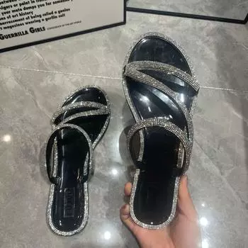 2025 новые летние тапочки женские трендовые модные ремни с ромбовидным узором утолщенные женские тапочки односложные плоские тапочки верхняя одежда 36 белый