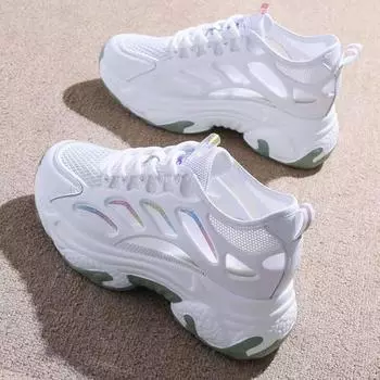 2025 новые летние туфли для папы из тонкой сетки, женские спортивные туфли, увеличивающие рост, универсальные повседневные туфли с толстой подошвой, маленькие белые туфли из сетки 35 серебряный