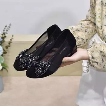 2025 новые летние туфли на толстом каблуке, женские туфли из полой сетчатой кожи, летние туфли из кожи с мелким горлом, матовые шапочки 35 чёрный