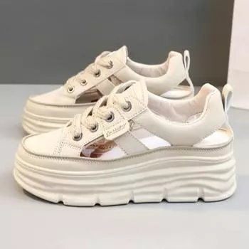 2025 Новые летние женские кроссовки, полые сандалии, роскошная обувь на вулканизированной платформе для женщин, дизайнерские модные женские сандалии Baotou 34 белый