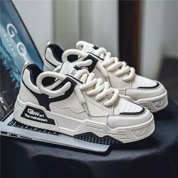 2025 новые маленькие белые мужские туфли модный бренд универсальные повседневные туфли для скейтбординга для учеников младших классов спортивные туфли на толстой подошве с эффектом увеличения высоты 39