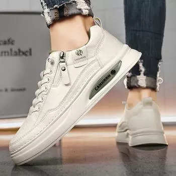 2025 новые маленькие белые туфли мужские туфли весна-лето корейская версия повседневные туфли на платформе молодежные нескользящие спортивные кожаные модные туфли 39 бежевый