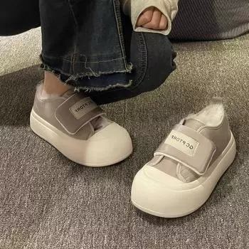 2025 новые маленькие белые туфли женские туфли зимние бархатные утолщенные высококачественные теплые кремовые туфли на платформе 35 чёрный