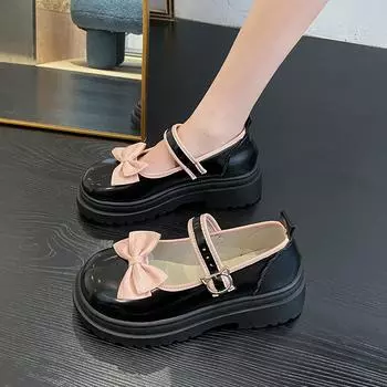 2025 новые маленькие кожаные туфли женские японские JK милые туфли принцессы для девочек с юбкой толстая подошва неглубокий носок маленькие одинарные туфли 35