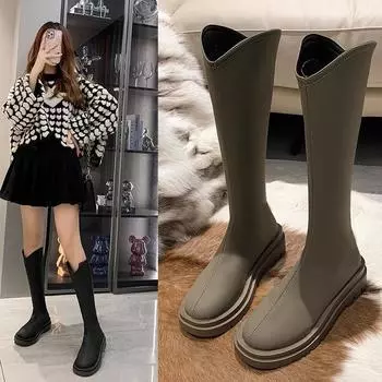 2025 новые матовые рыцарские сапоги женские толстые сапоги толстые сапоги мм высокие сапоги толстые девушки женские сапоги большого размера 35 серый