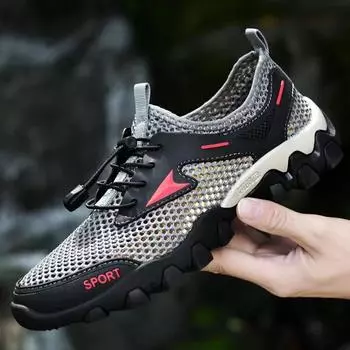 2025 новые модные летние полые мужские туфли универсальные мужские дышащие сетчатые молодежные спортивные туфли для отдыха вброд 39