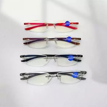 2025 Новые модные мужские и женские очки для чтения с защитой от синего света, без оправы, с отделкой из металла в виде бриллиантов +1