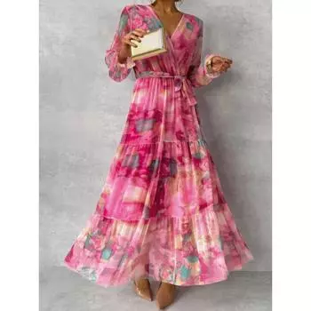 2025 Новые модные тенденции платья весна-лето платья с принтом на талии модные женские S розы красного