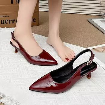 2025 новые модные женские босоножки на высоком каблуке большого размера с заостренным носком и односложной пряжкой 35 чёрный