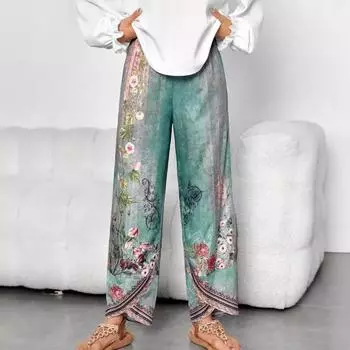 2025 Новые модные женские повседневные брюки длиной 3/4 с принтом, универсальные и стильные брюки-девятки S синий
