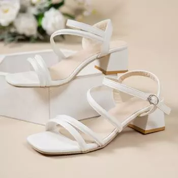 2025 новые модные женские сандалии большого размера с открытым носком и квадратной головкой 35 чёрный