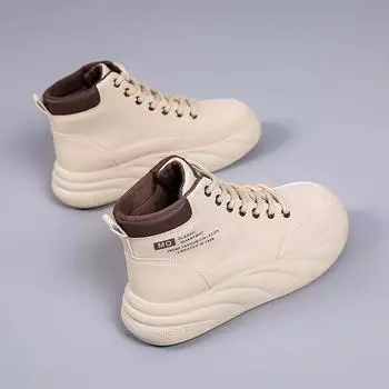 2025 новые модные женские туфли на высокой платформе и осенью, белые туфли с высоким берцем, повседневная обувь, нескользящая обувь для студентов 35 хаки