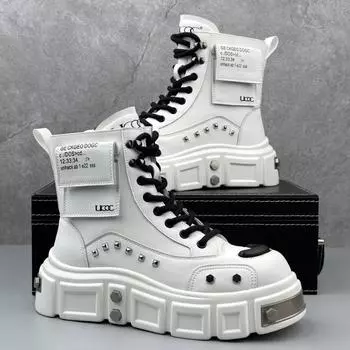 2025 Новые мужские ботинки Модный дизайн Металлические украшения Заклепки Кожаные ботинки High Street Хип-хоп Танцевальные панк Мотоциклетные мужские ботинки 39US65