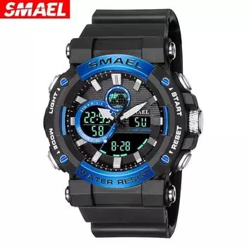 2025 Новые мужские часы SMAEL Спортивные часы Водонепроницаемые секундомер Будильник Светодиодные кварцевые цифровые наручные часы 8048 Мужские часы армия зеленый