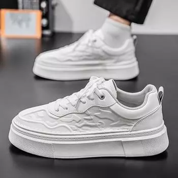 2025 новые мужские летние дышащие повседневные кожаные белые туфли мужские легкие кроссовки на платформе для скейтбординга мужская универсальная модная обувь 39