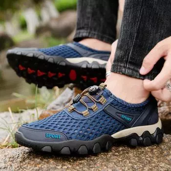 2025 новые мужские летние модные уличные дышащие полые сетчатые мягкие подошвы альпинистские туфли мужские спортивные повседневные туфли мужские 39 чёрный