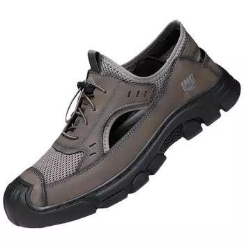 2025 новые мужские летние сетчатые пляжные туфли для отдыха на открытом воздухе повседневные сандалии без застежек универсальные дышащие полые мягкие подошвы с отверстиями 39 чёрный