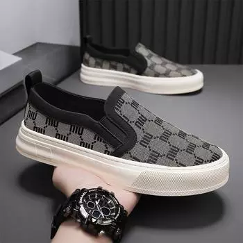 2025 Новые мужские парусиновые туфли Slip On Flat Outdoor Мужские кроссовки Легкие мокасины для вождения Дышащая мужская парусиновая обувь 39 чёрный