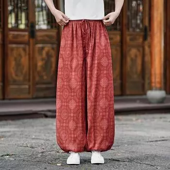 2025 Новые мужские повседневные брюки мужские ретро уличные принты широкие брюки мужские спортивные брюки для бега трусцой йоги мужские свободные повседневные брюки 4XL вино красного