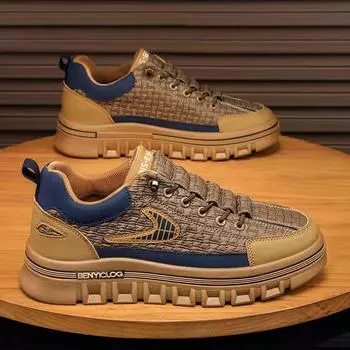 2025 Новые мужские повседневные туфли Модные кроссовки на платформе со шнуровкой Весна Осень Нескользящая мужская вулканизированная обувь 38 хаки