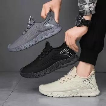 2025 новые мужские сетчатые кроссовки Fly Knit сетчатые летние дышащие модные легкие мягкие подошвы повседневные модные туфли 39 чёрный