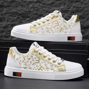 2025 Новые мужские туфли Кожаные туфли для скейтбординга Маленькие белые туфли Модные трендовые туфли Универсальные спортивные повседневные туфли 39 белый