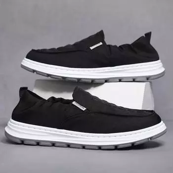 2025 новые мужские туфли легкие зонтичные тканевые дышащие уличные повседневные туфли ленивые мужские туфли из ткани с одной педалью 39 чёрный