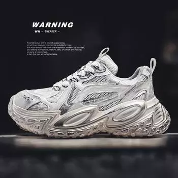 2025 Новые мужские туфли, летние, дышащие, сетчатые, старые школьные, спортивные, повседневные, для бега, с толстой подошвой, модные, молодежные туфли 39 серый