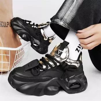 2025 новые мужские туфли молодежная одежда на платформе короткие повседневные спортивные туфли увеличивающие рост папины туфли модные маленькие белые туфли 39 чёрный