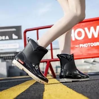 2025 новые непромокаемые сапоги женские средней высоты повседневные универсальные модные женские нескользящие и износостойкие модные наружные водонепроницаемые сапоги бахилы 36 фиолетовый