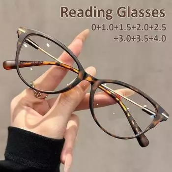 2025 Новые очки для пожилых людей с металлической оправой «кошачий глаз», анти-синий свет, очки для чтения с высоким разрешением для людей среднего возраста и пожилых людей0-+4,0 0
